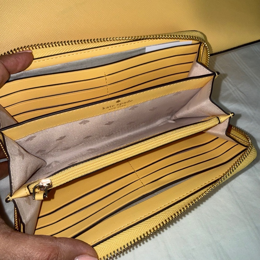 Kate Spade Buttercream Yellow Saffiano Leather Tote Bag Zip Wallet Set Pineapple - Picture 5 of 13